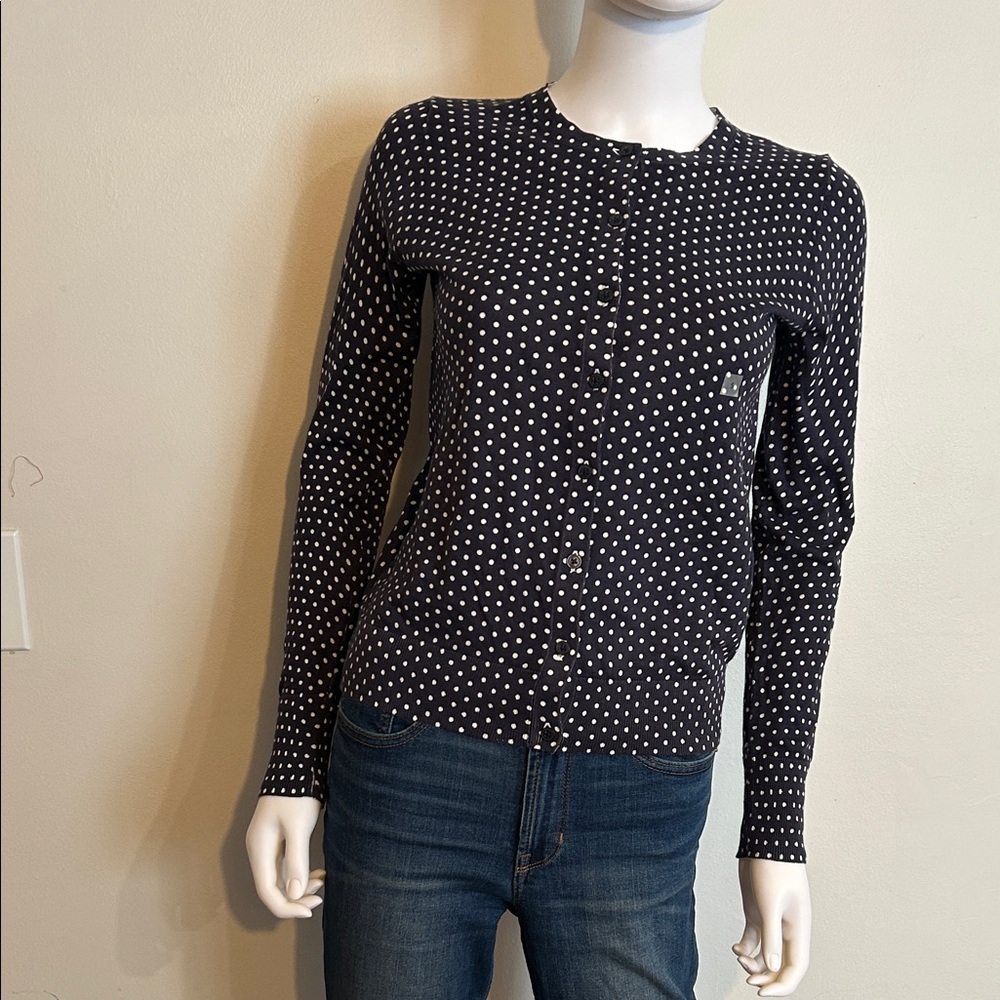 LOFT Navy and White Polka Dot Cardigan